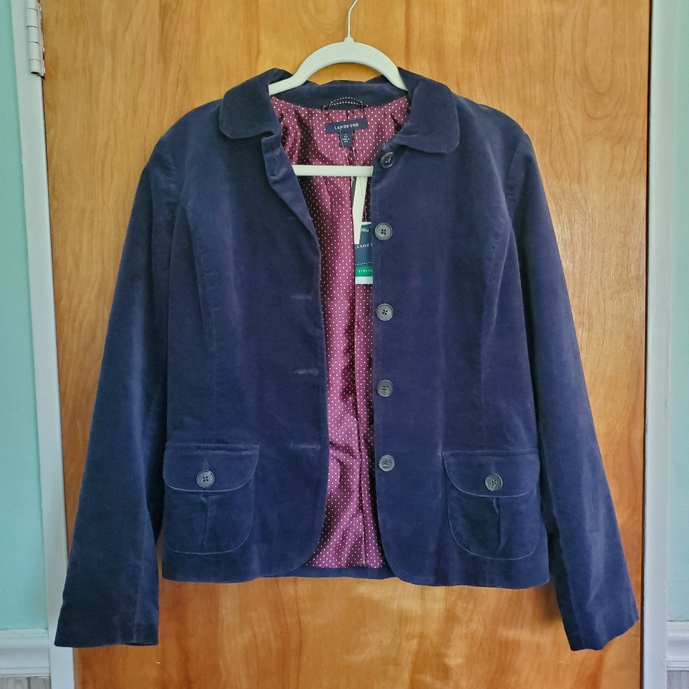 Lands' End Velvet Blazer Jacket Navy Vintage Office Academia Women's S 6-8 NWT